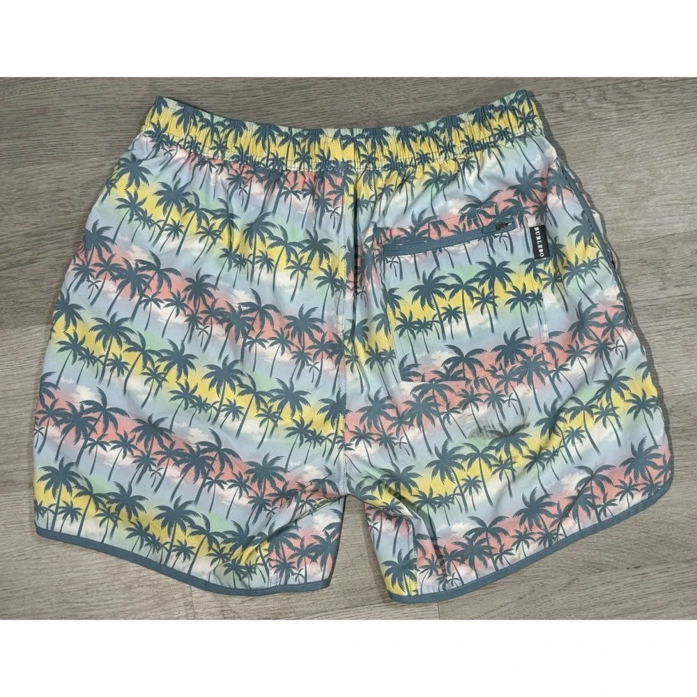 Burlebo Multicolor Palm Tree Swim Trunks Men's Size M Colorful Lined Stretch